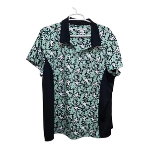 Polo donna Chico’s Zenergy stampa floreale XXL verde nero manica corta - Foto 1 di 5