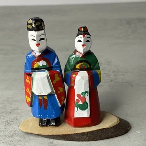 Vintage Korean Hand Carved & Hand Painted Wooden Figures 3.5" - Picture 1 of 7