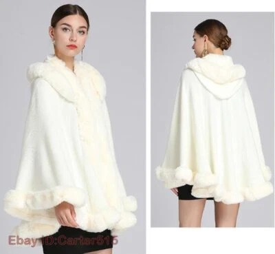 Ponchos de lana cachemir imitación piel de zorro capa cárdigan abrigo con capucha suelto informal Foto 1 de 4