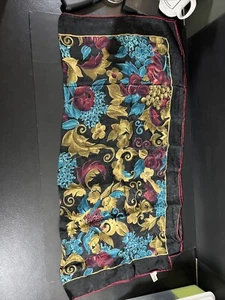 Nordstrom Women Scarf Purple Gold Paisley  Long Silk 32 By 32  Inches Italy - Picture 1 of 3