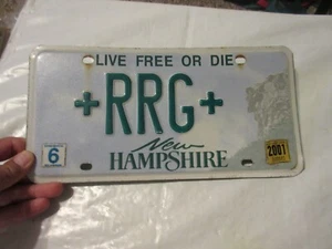 2001 RRG Initials Name Live Free NH New Hampshire Vanity License Plate Tag - Picture 1 of 8
