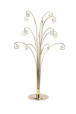 20 Inch Tall Ornament Display Tree, Bright Brass Plated, Holds 15 Ornaments - Image 1 of 3