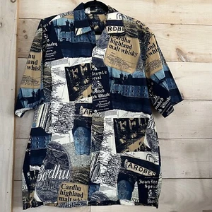 Como Sport Men’s Button Up Short Sleeve Whiskey Print Made In Italy Sz L - Picture 1 of 4