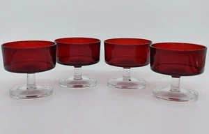 4 Vintage Cristal D'Arques-Durand Cavalier Ruby Champagne Glasses W/ Clear Stems - Picture 1 of 12
