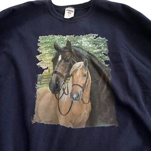 VTG 90s Jerzees Crewneck Pullover 2X Navy Blue Sweatshirt XXL Horses Farm Barn - Picture 1 of 6