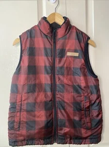 Buffalo by David Bitton Kids Red Plaid Reversible Sherpa Vest Large - Picture 1 of 5