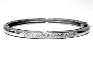 18K White Gold & Genuine Diamond Bangle Bracelet Safety Lock - Picture 1 of 11