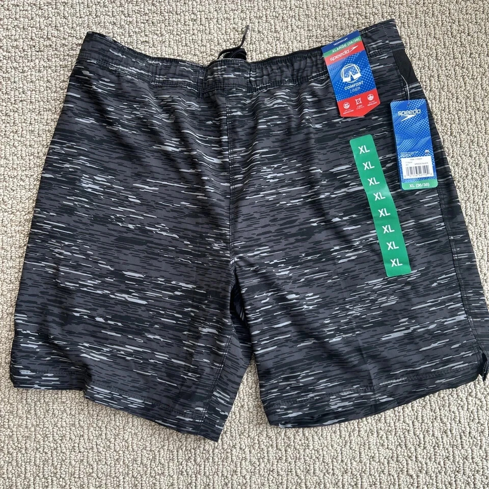 Speedo Mens Tech Volley Swimsuit XL Comfort Liner Black Pattern Trunks Shorts