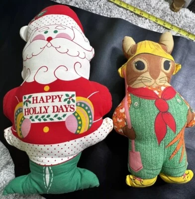 Vintage Cut and Sew Fabric Dolls- Set Of 2 - Easter Bunny And Santa Claus - Image 1 of 4