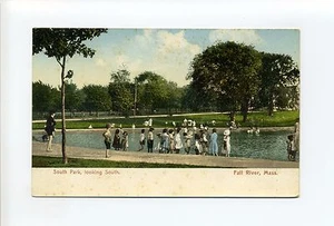 Fall River MA Mass South Park, children wading in water, antique postcard - Picture 1 of 2