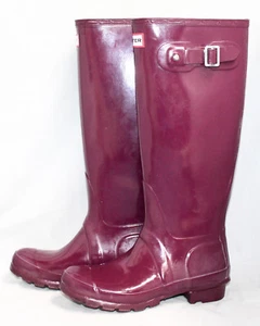 HUNTER Original Gloss Boot Burgundy Purple Plum Size 6 Rubber Tall W23616 - Picture 1 of 8