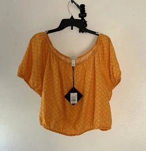 Ava & Viv Orange Checker Linen Crop Short Sleeve Round Neck Peasant Top 1X NEW - Picture 1 of 15