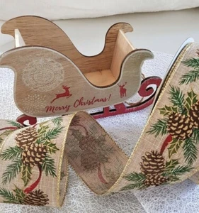 Christmas PINE CONES Traditional Winter Burlap 'style' - Luxury Wire Edge Ribbon - Picture 1 of 12