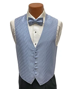 Men's Periwinkle Blue Tuxedo Vest with Tie and Pocket Square Made in USA - Picture 1 of 6