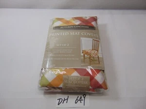 New Autumn Gingham Printed Seat Covers Set of 2 Fall Thanksgiving Décor Orange - Picture 1 of 8