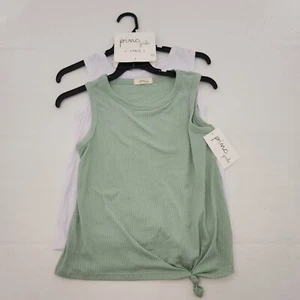 Pinc Girls Size 10/12 Tank Tops 2 Pack White - Green - Picture 1 of 4