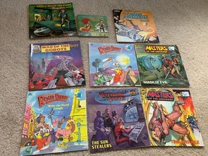 Lot 9 1980's boys Vintage Books He-Man Thundercats Go-Bots Transfomers Cartoon - Imagen 1 de 22