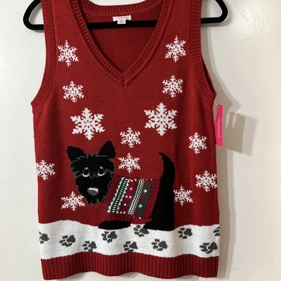 Chaleco Suéter Rojo Perro Scottie Festivo Navidad Xhileration Talla Med Jrs Nuevo Con Etiquetas Foto 1 de 4