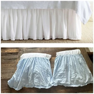 Pine Cone Hill Classic Ruffle Coastal Blue Twin Bed Skirts Cotton Set Of 2 EUC - Picture 1 of 13
