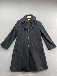 Fleurette Coat Womens Large Black Wool Shawl Collar A-Line Loro Piana Fabric - Picture 1 of 10