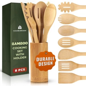 Bamboo Utensils 7 PCs with Holder – Bamboo Cooking Utensils Set + Holder for ... - Picture 1 of 7