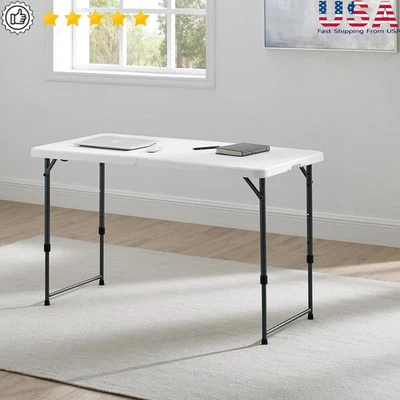 Adjustable Height Folding Table Easy Transport Indoor Outdoor Durable Surface US - Image 1 of 4
