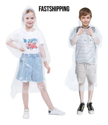 10x Kids Rain Coat for Girls Boys Portable Raincoat Rain Poncho Waterproof Hoods - Image 1 of 4
