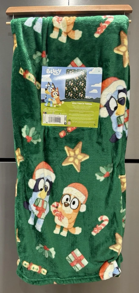 Novo Cobertor de Pelúcia de Natal Verde Bluey & Bingo Puppy Noel 50" X 70" - Imagem 1 de 4