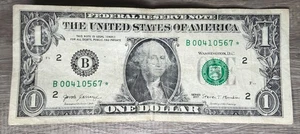 Low serial Number Star Note Fancy Serial Number One Dollar Bill B00410567* - Picture 1 of 2