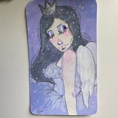 Celestial Princess Purple Angel Fantasy Painting On 4x9 Cardstock - Image 1 of 4