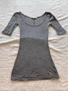 Vintage Y2K Abercrombie Short Sleeve Shirt Scoop Neck Small Heathered Gray - Picture 1 of 12