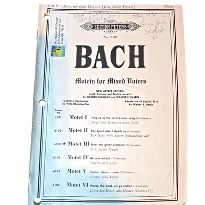 Motetes de Bach para partitura vocal de voz mixta III edición Peters 6193 música partitura SATB Foto 1 de 4