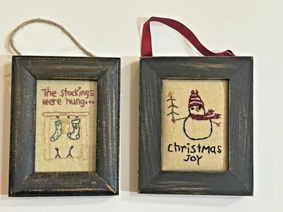 Country Core Embroidered Christmas Joy & Stockings are Hung Mini Framed Art 2 - Image 1 of 4