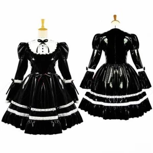 Französisch Sexy Girl Sissy Dienstmädchen schwarz PVC abschließbar Kleid Cosplay Kostüm maßgeschneidert - Bild 1 von 3