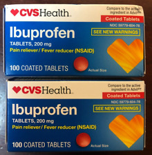 2 Boxes CVS Health Ibuprofen 200 mg 100 Coated Tablets 05/2024+ (Generic Advil)