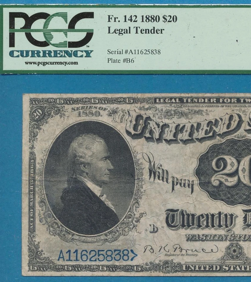 $20 1880 FR.142  RARE  LEGAL TENDER UNITED STATES NOTE RED SEAL  PCGS VF20 - Image 1 of 3