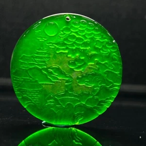  Ciondolo e collane paesaggio intagliato giadeite giada verde ghiaccio naturale 山水牌 - Foto 1 di 9