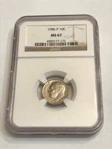 1986-P 10C MS 67 NGC ROOSEVELT DIME - Picture 1 of 4