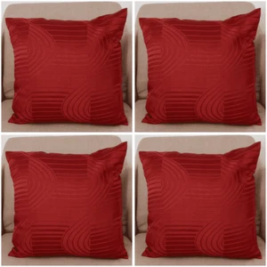 Cushion Covers Red - Set of 4 Spiral Line In 16x16" 40x40cm Elegant Design Zips - Picture 1 of 9