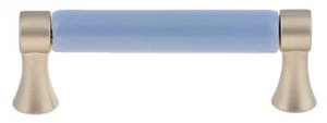 (5 Pack) 3 inch Light Blue Ceramic Center Pull Brushed Pewter - Picture 1 of 1