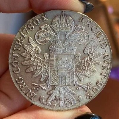 TALLERO AUSTRIA 1780 MARIA TERESA FIOR DI CONIO ARGENTO PATINA COLOR ORO - Immagine 1 di 3