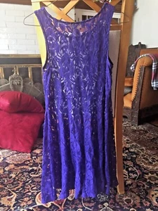 Hot! Free People Size XS Sheer Sleeveless Mini Dress Blue Lace  - Picture 1 of 5