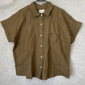 American Giant Easy Linen Shirt Womens XL Rolled Sleeve Cuff Top Olive Green - Picture 1 of 9