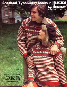 Vintage 1976 Shetland-Type Bulky Looks Bernat Knitting Pattern Book #224 Family - Picture 1 of 5