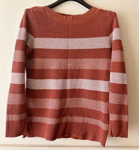 Maglione donna Stitch Fix Market & Abete Tawnee misto cotone a righe M arancione - Foto 1 di 8