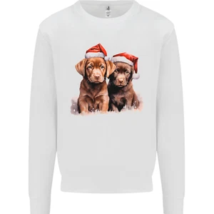 Chocolate Labrador Christmas Puppies Xmas Kids Sweatshirt Jumper - Picture 1 of 3