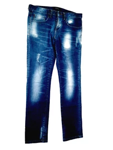 21 Men Blue Denim Mens Jeans Size 32x32 Distressed Faded Button Fly 5 Pocket - Picture 1 of 8