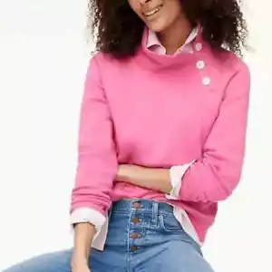 J Crew Sweatshirt Womens L Pink Mock Neck Button Pullover Soft BS221 NWT - Picture 1 of 5