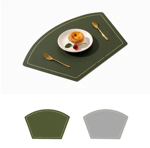 Round Placemats Set of 7, Faux Leather Table Mat Decor 2 Sided Color Green/Gray - Picture 1 of 11