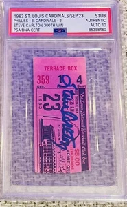 STEVE CARLTON 1983 SIGNED 300 WIN AUTOGRAPHED TICKET PSA/DNA GEM MINT 10 - Picture 1 of 4